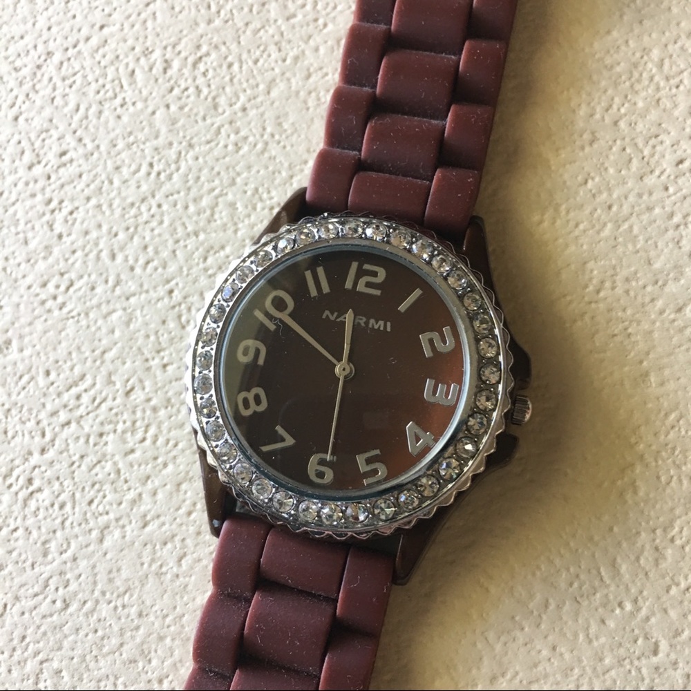 4/$25 Narmi watch with brown silicone band.